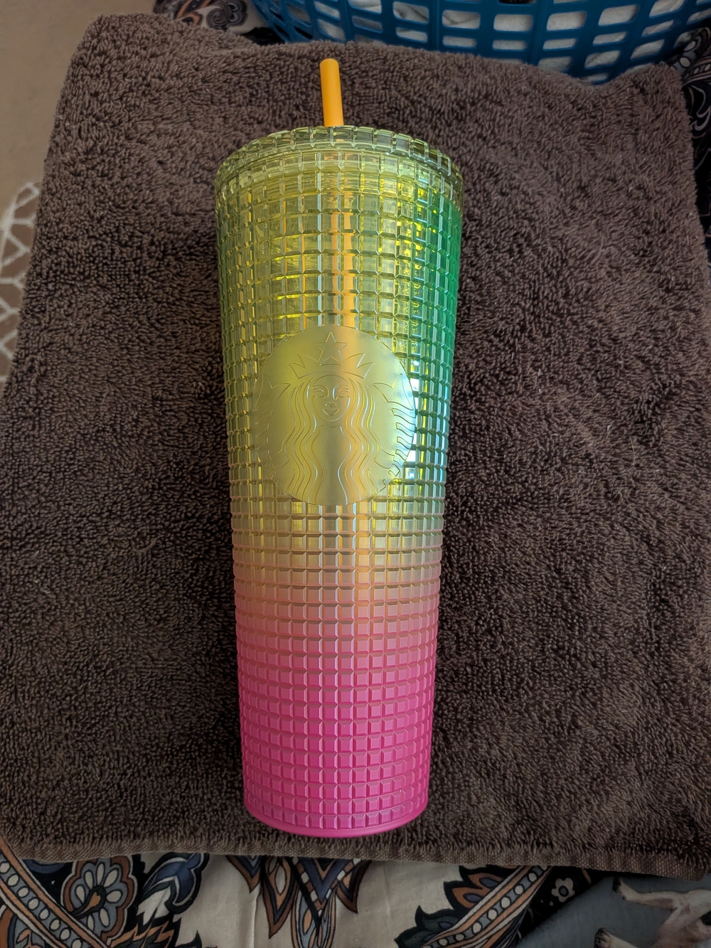 Starbucks Yellow Green Pink Ombre Studded Tumbler with Yellow Straw
